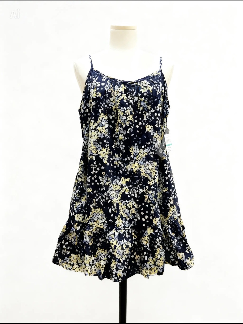 NWT As U Wish Navy Floral Mini Dress with Pale Yellow Accents Size S